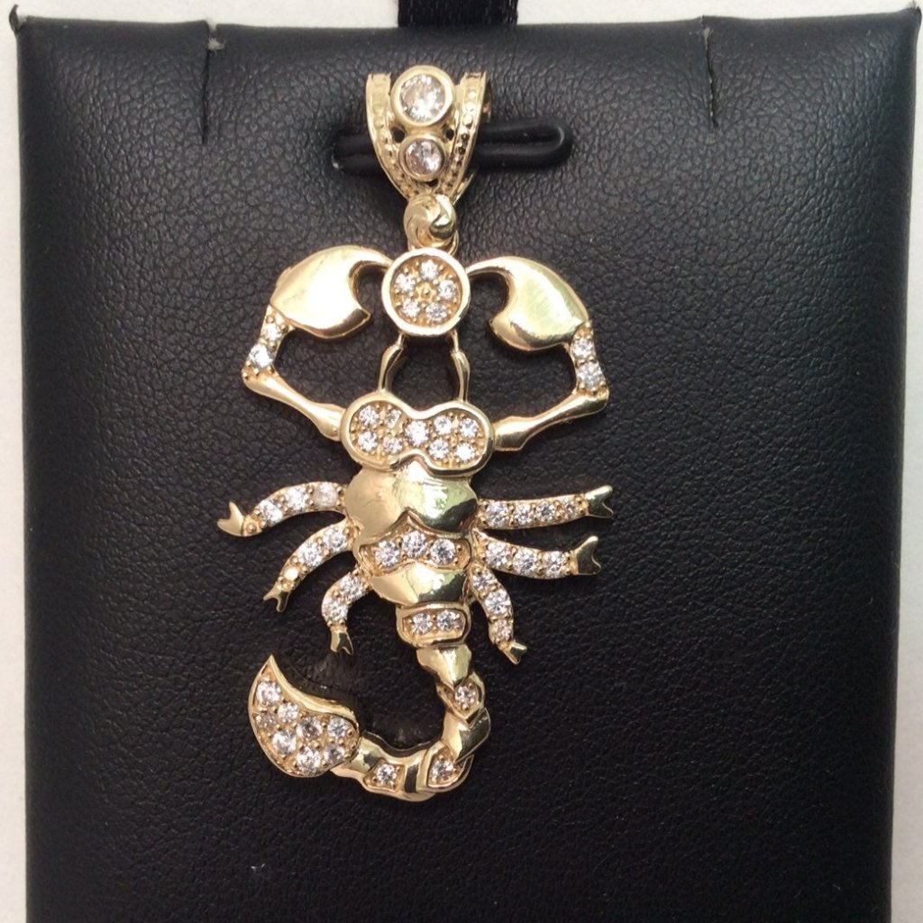 10k Solid Yellow Real Gold Scorpion Pendant Cz 6.4gr